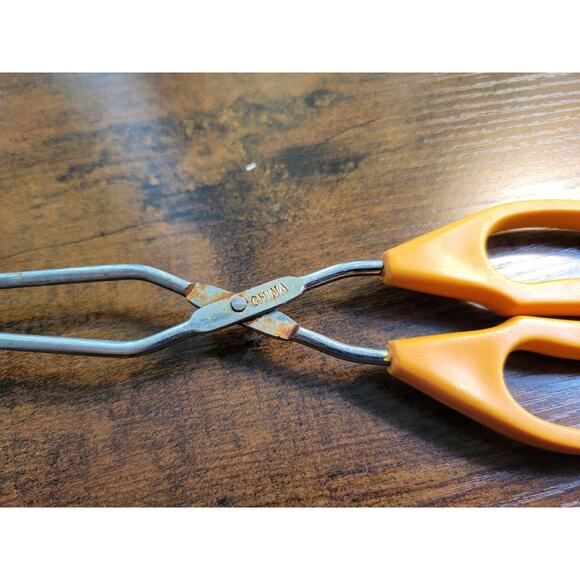 Vintage Yellow Plastic Handle 10" Stainless Steel Tongs - Made in China - Picture 3 of 8